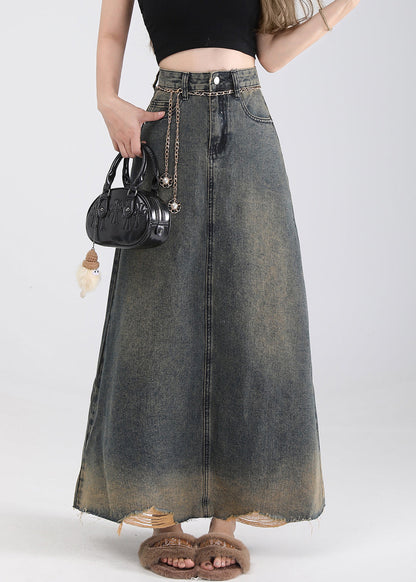 Vintage Blue Pockets High Waist Denim Skirt Summer EE016