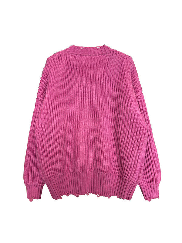 Urban Fuchsia V-Neck Long Sleeve Knit Sweater AN1046