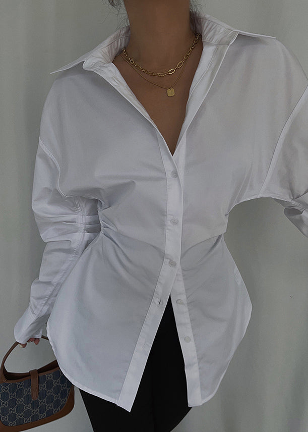 Lässige Bluse Cinched Baumwolle Weiß Frühling Tops 
