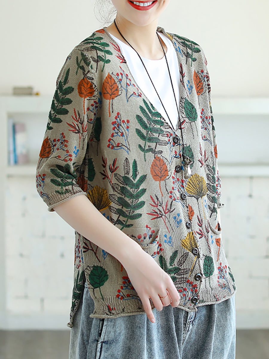 Plus Size Printed Half Sleeve Women Knitted Shirt FG1012