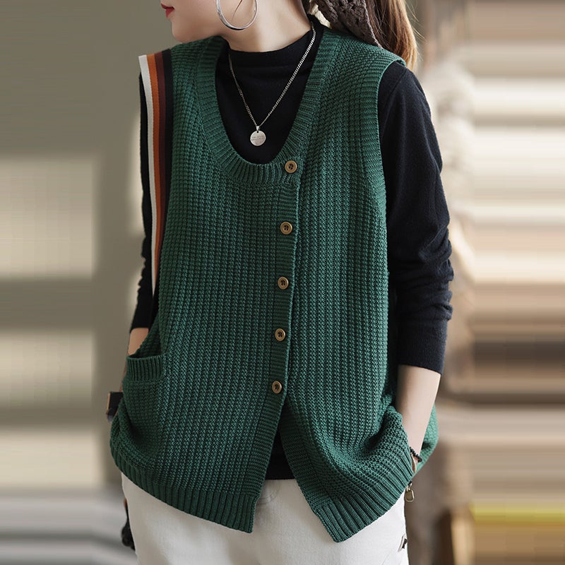 Gilet sans manches en tricot pour femme, pull d'hiver à boutons, OP1017 