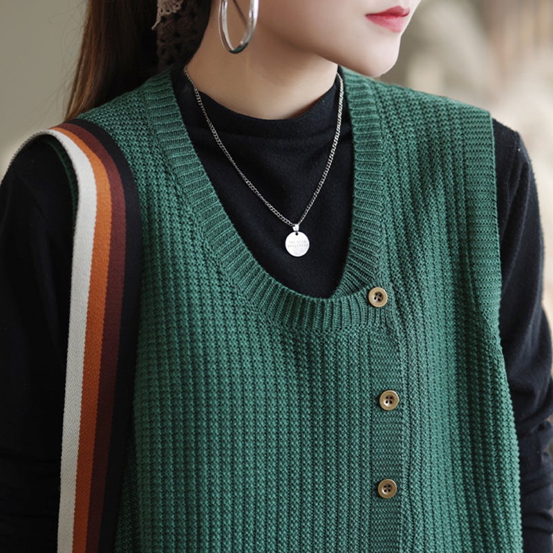 Women Winter Knitted Button Sleeveless Vest Waistcoat Sweater OP1017