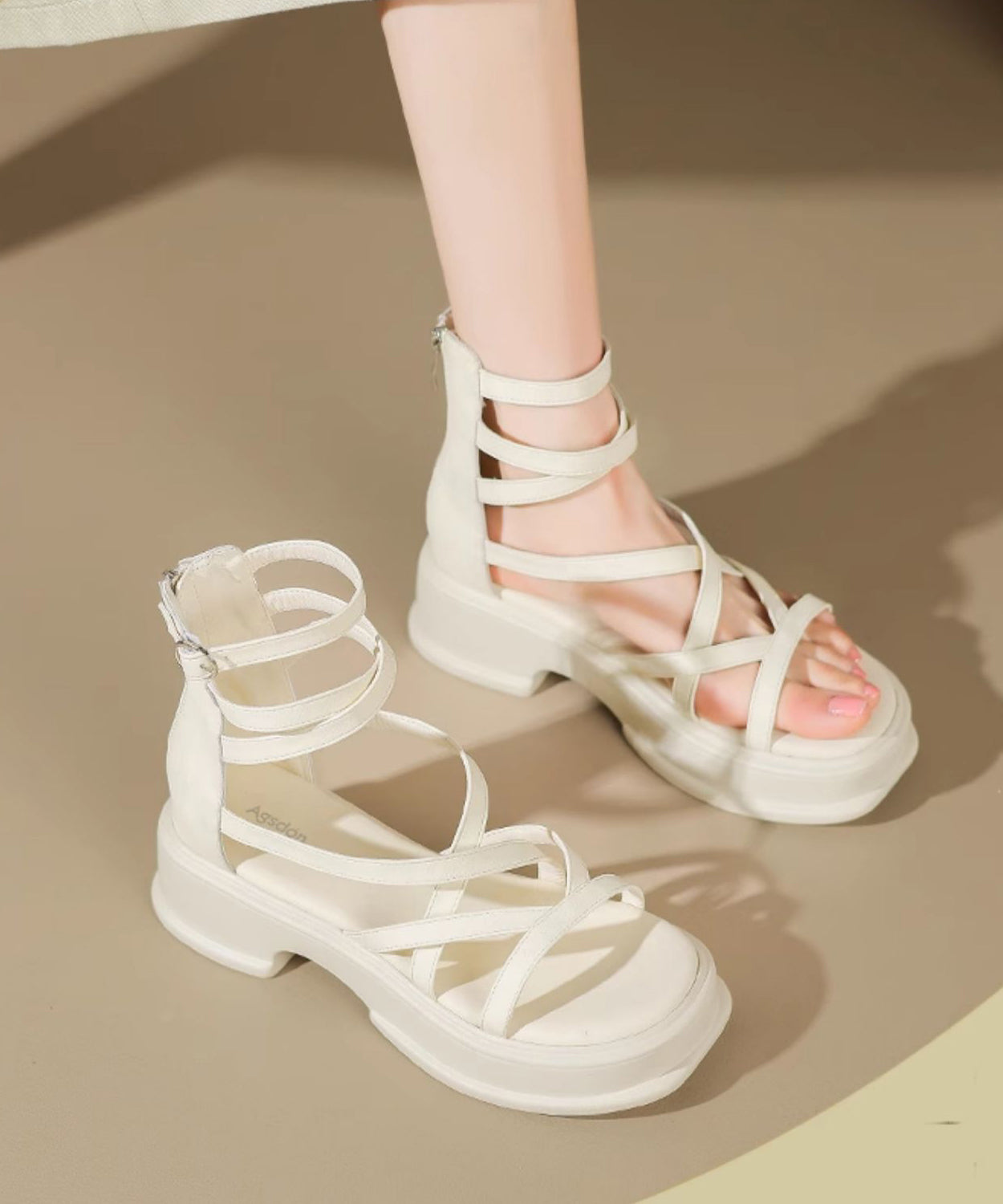 2024 Neue beige High Top Strap Römersandalen Peep Toe AA039