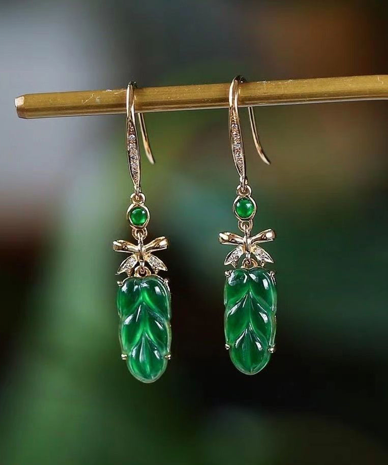 Boucles d'oreilles pendantes en jade vert surdoré en argent sterling 2024 QU044