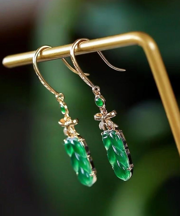 Boucles d'oreilles pendantes en jade vert surdoré en argent sterling 2024 QU044