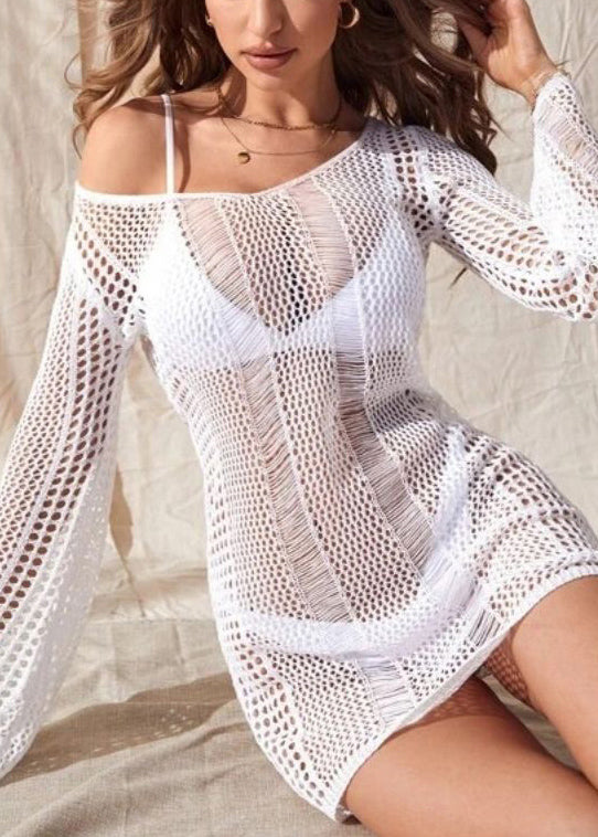 2024 New Hollow Open Back Beach Knitted Cover Up Long Sleeve VC004