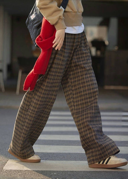 2024 New Plaid High Waist Wide Leg Pants Fall Winter RF008