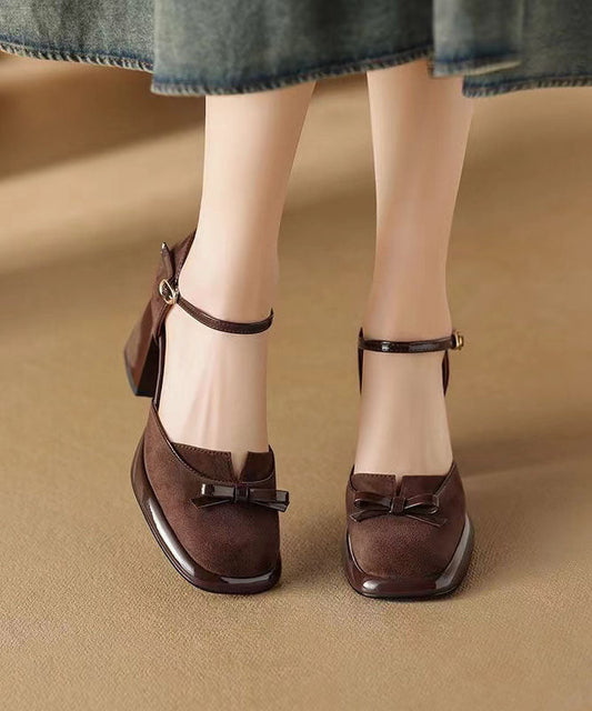 2024 Splicing Buckle Strap Chunky Heel Sandals Brown Suede DD1047