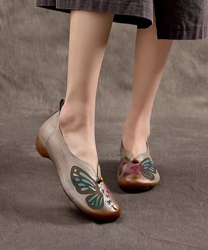 2024 Spring New Boho Embossed Cowhide Flats Shoes CZ1005