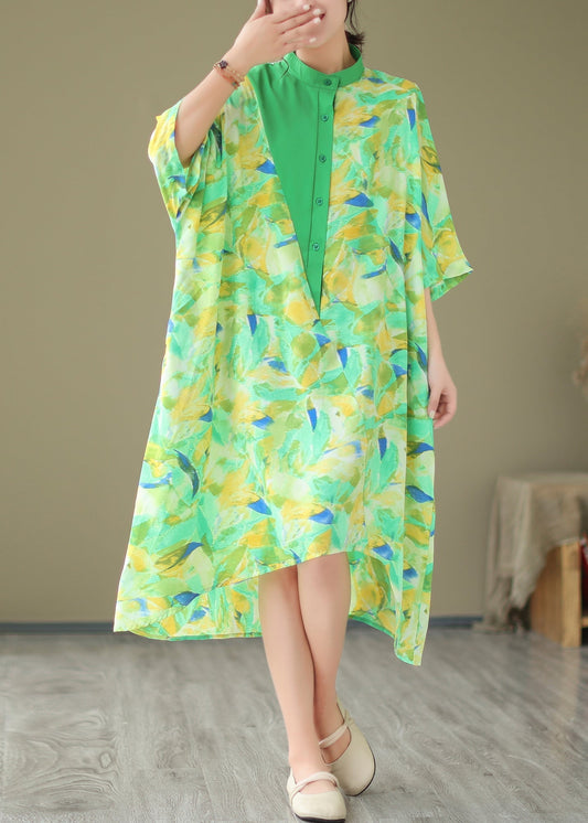 2024 Summer New Green Spliced Tie Dyed Shirt Dress AP044