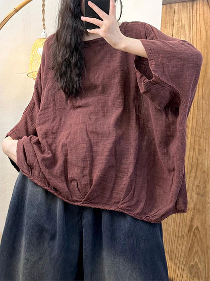 Women Casual Spring Solid Linen Batwing Sleeve Shirt CO1028