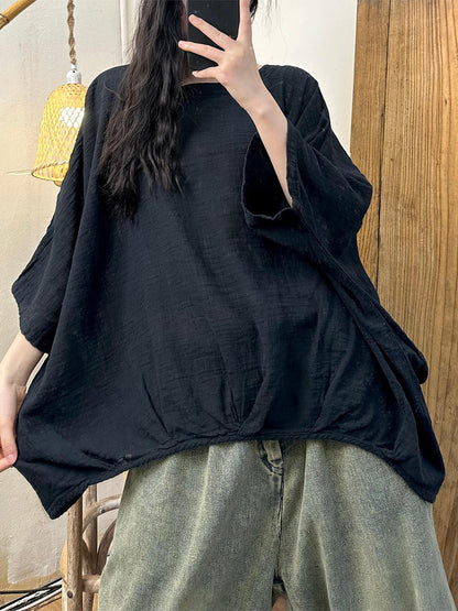 Women Casual Spring Solid Linen Batwing Sleeve Shirt CO1028