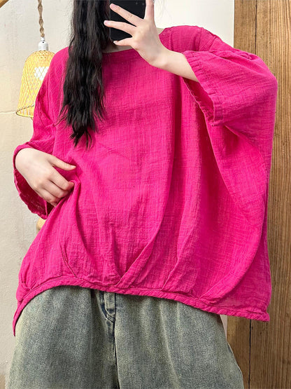 Women Casual Spring Solid Linen Batwing Sleeve Shirt CO1028