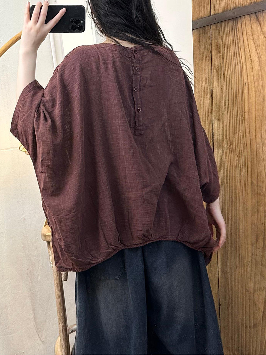 Women Casual Spring Solid Linen Batwing Sleeve Shirt CO1028
