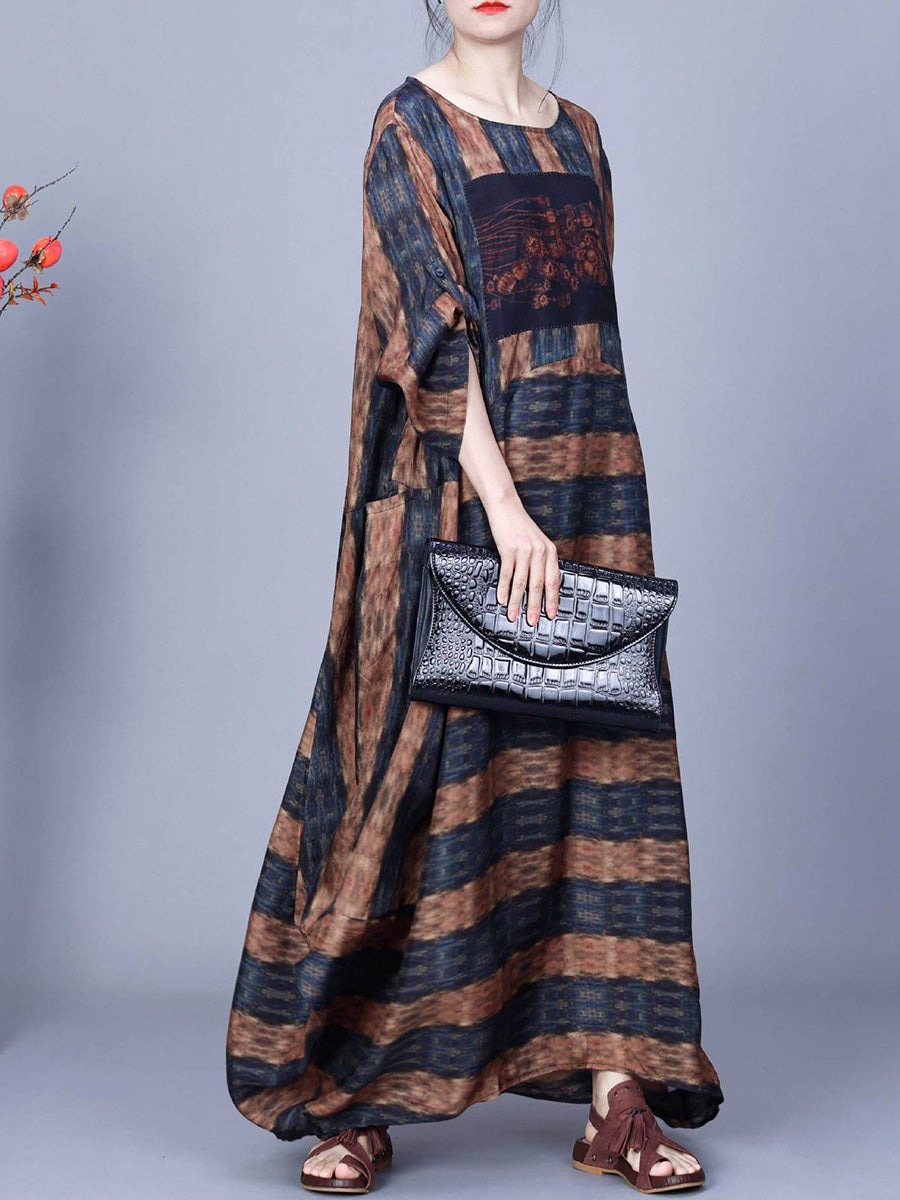 Women Artsy Stripe Irregular Spliced Maxi Dress CO1035