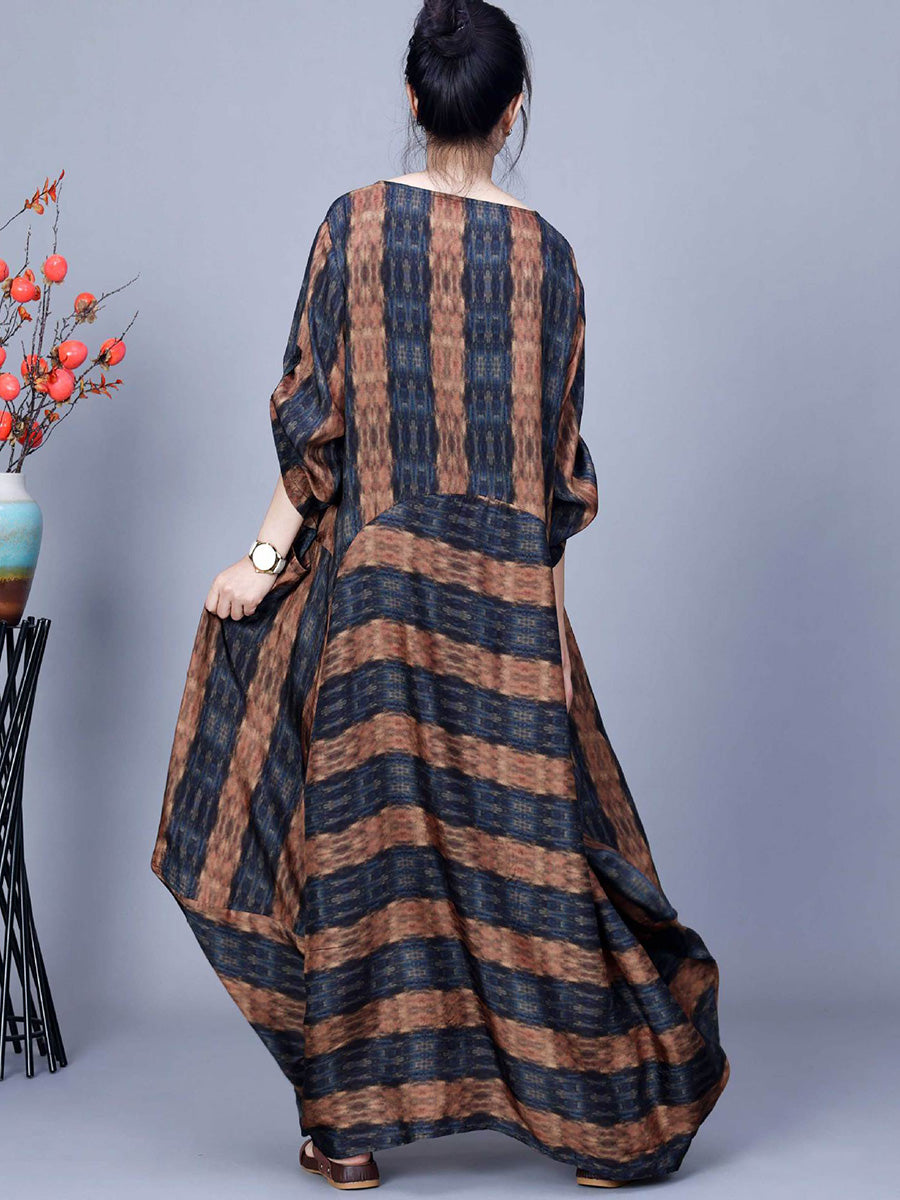Women Artsy Stripe Irregular Spliced Maxi Dress CO1035