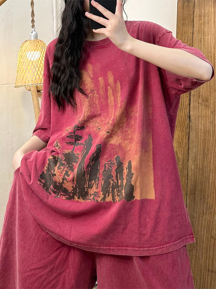 Women Casual Print Summer Worn Loose Cotton Shirt PA1016