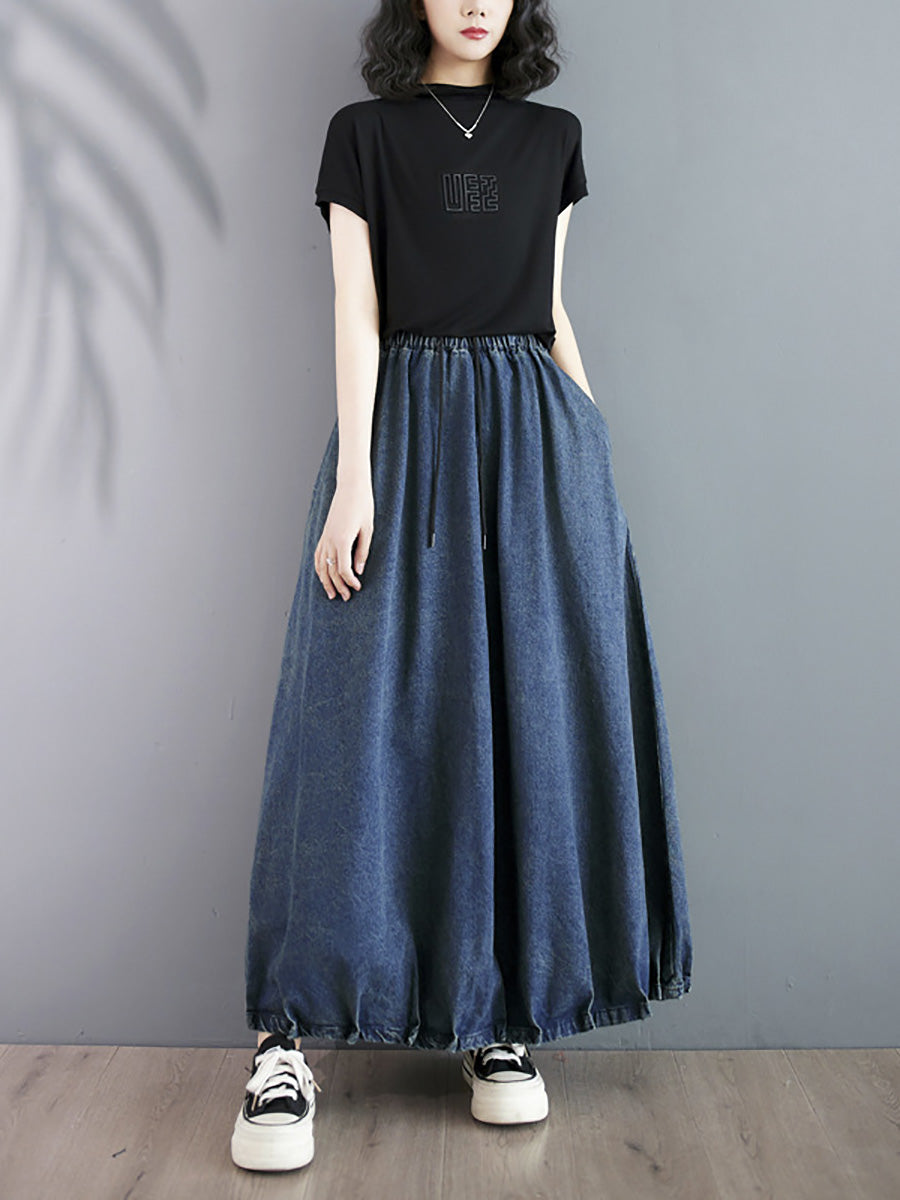 Women Summer Casual Solid Loose Denim Skirt PA1019