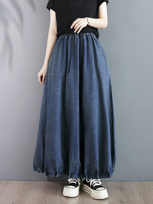 Women Summer Casual Solid Loose Denim Skirt CO1054