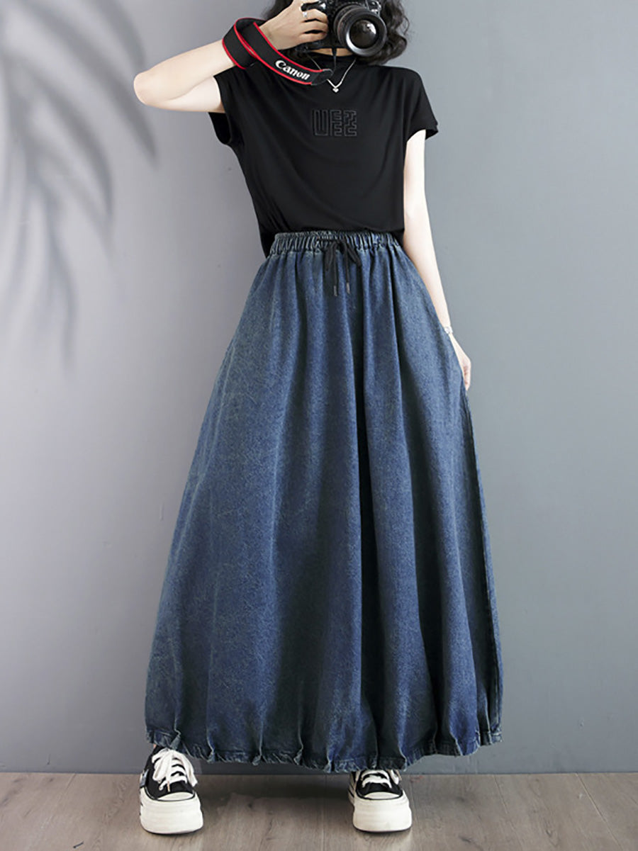 Women Summer Casual Solid Loose Denim Skirt PA1019