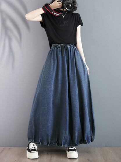 Women Summer Casual Solid Loose Denim Skirt CO1054