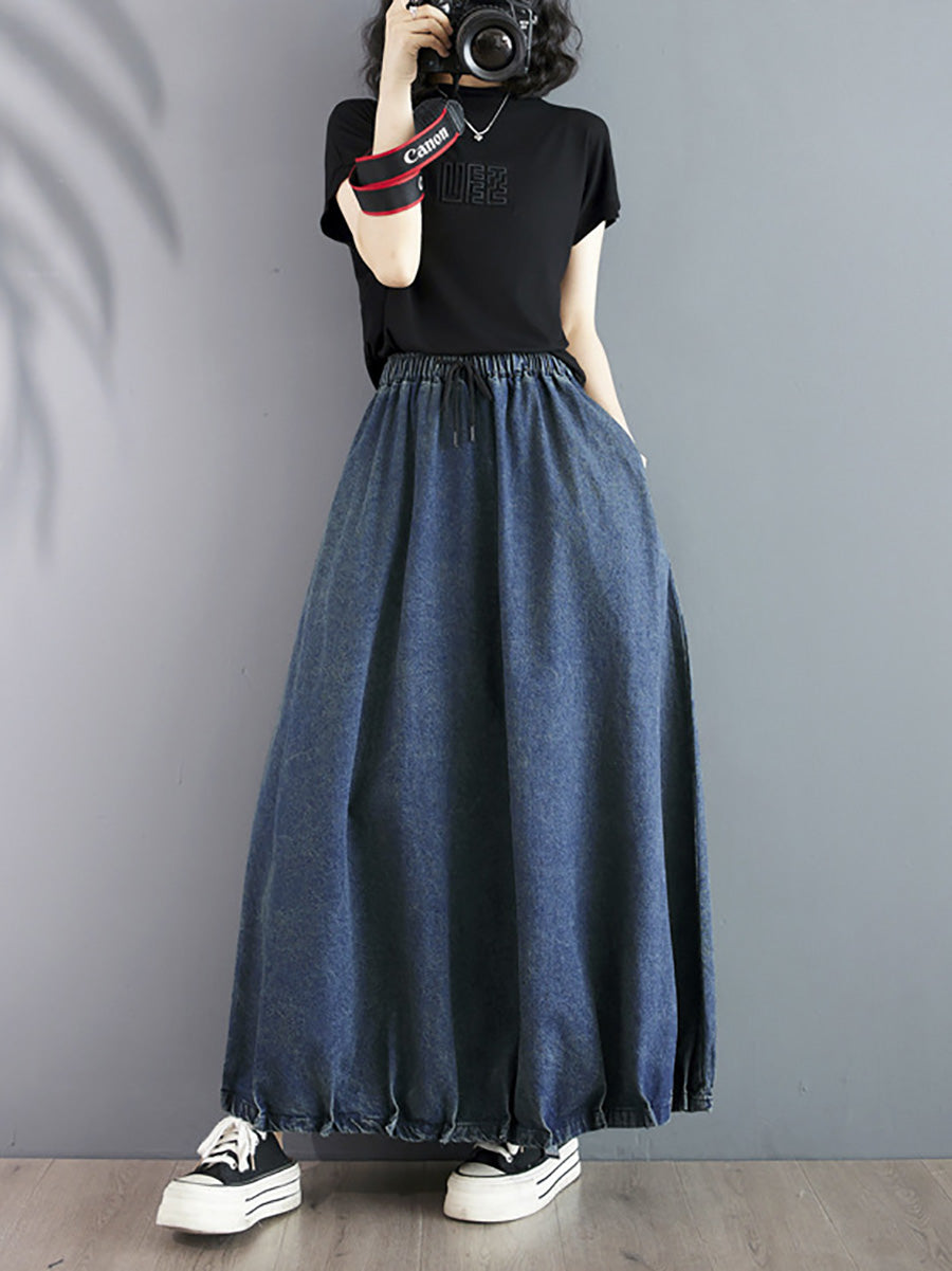 Women Summer Casual Solid Loose Denim Skirt PA1019