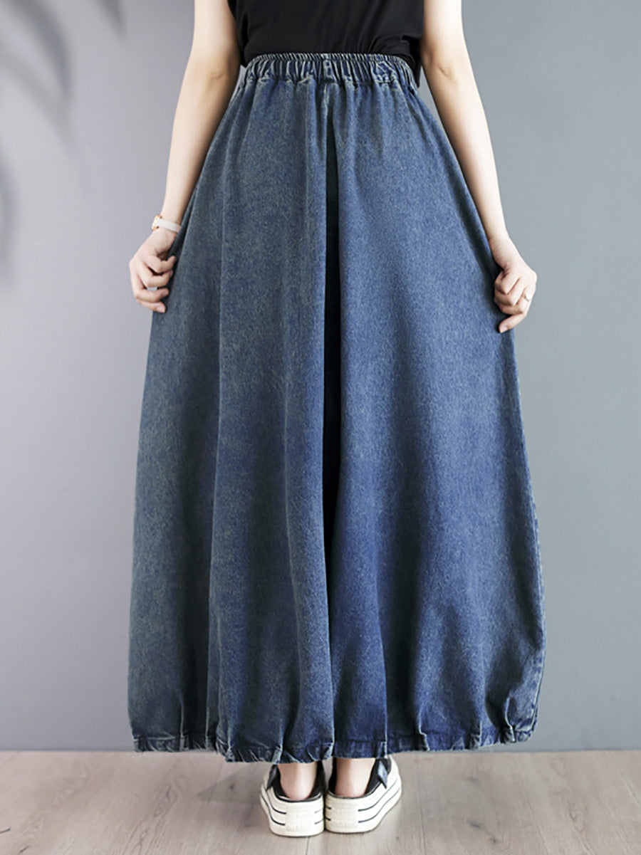 Women Summer Casual Solid Loose Denim Skirt CO1054