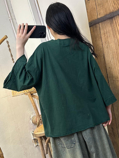 Women Casual Summer Solid Cotton O-Neck Shirt PA1006