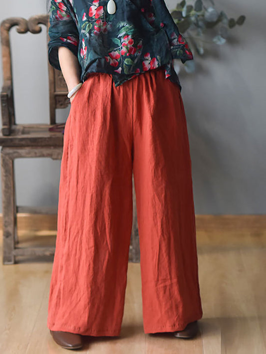 Women Spring Casual Solid Wide-leg Linen Pants KL1010