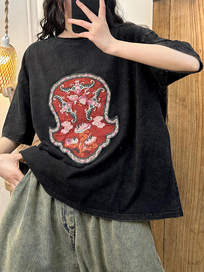 Women Casual Summer Embroidery Spliced Cotton Shirt KL1001