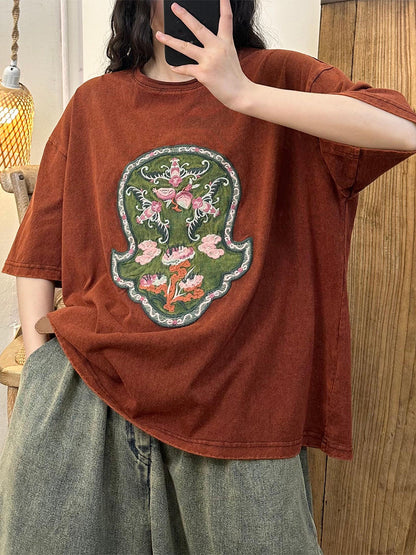 Women Casual Summer Embroidery Spliced Cotton Shirt KL1001