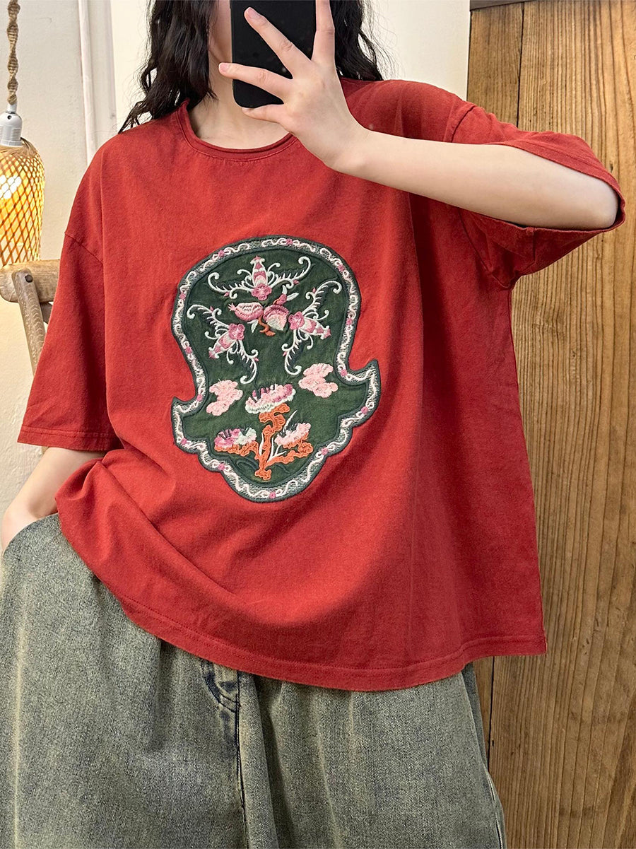 Women Casual Summer Embroidery Spliced Cotton Shirt KL1001