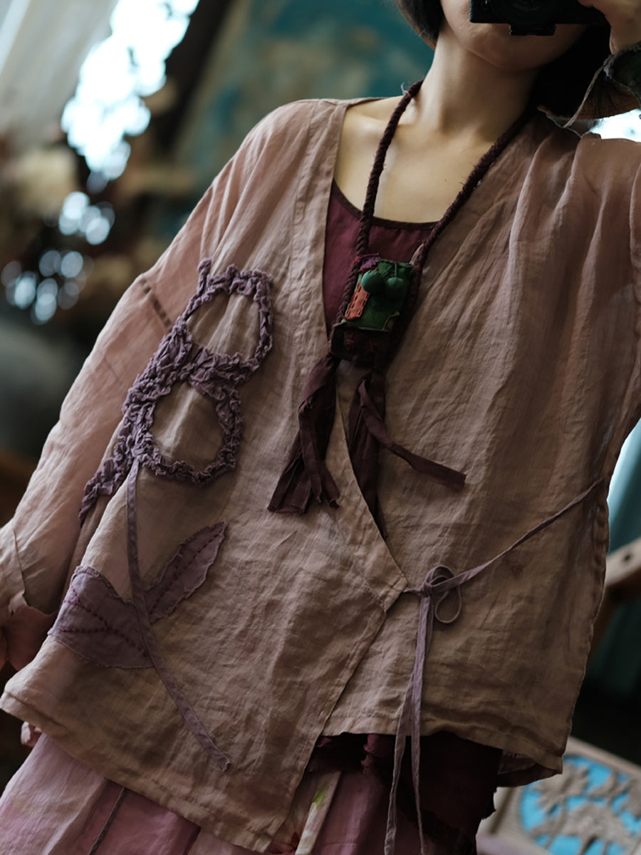 Chemise d'été en ramie à bretelles épissées et à fleurs vintage pour femmes KL1015