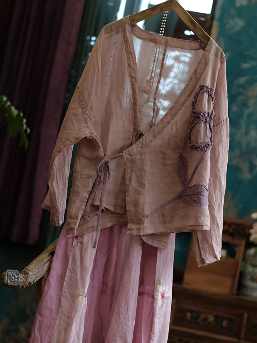 Chemise d'été en ramie à bretelles épissées et à fleurs vintage pour femmes KL1015