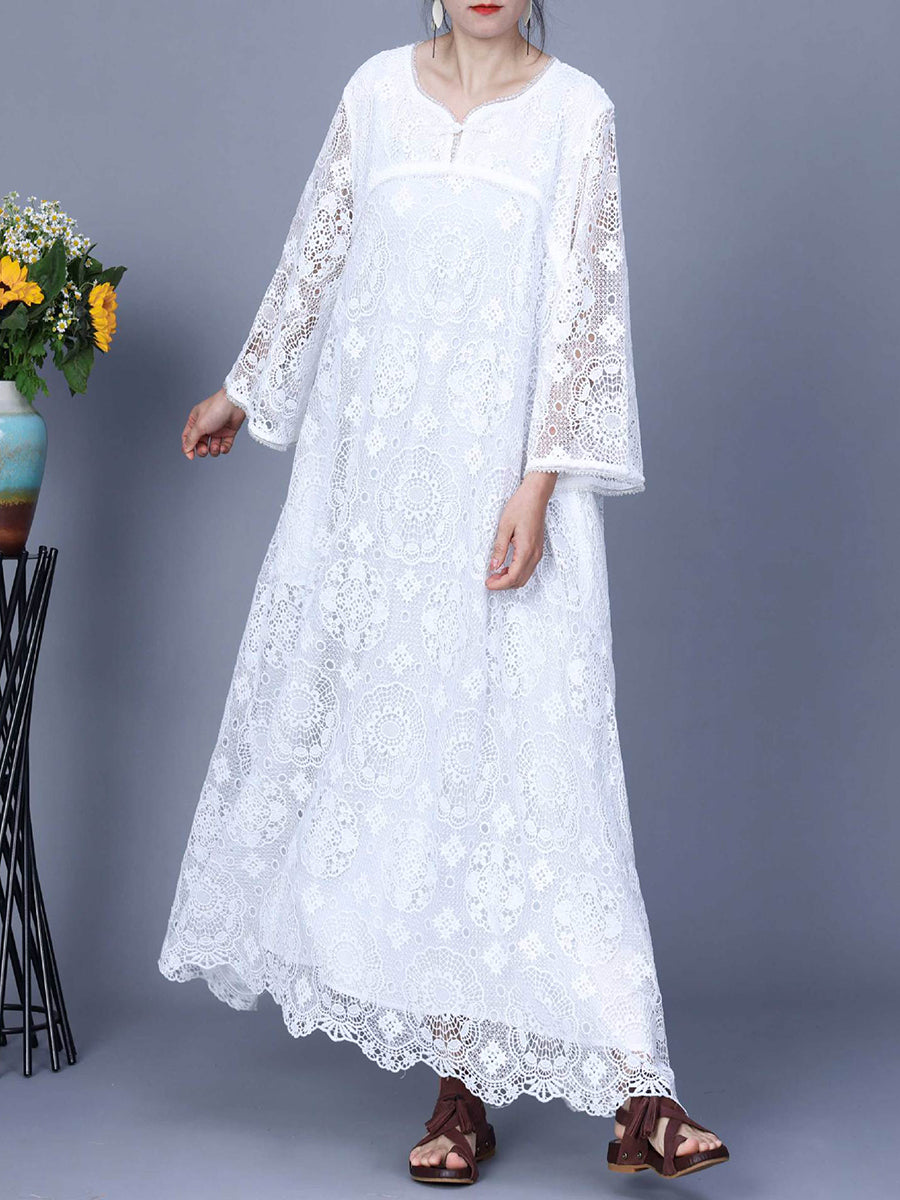 Robe longue d'été en dentelle épissée pour femme KL1017