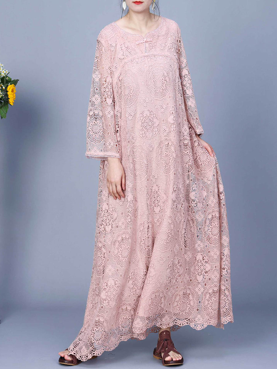 Robe longue d'été en dentelle épissée pour femme KL1017