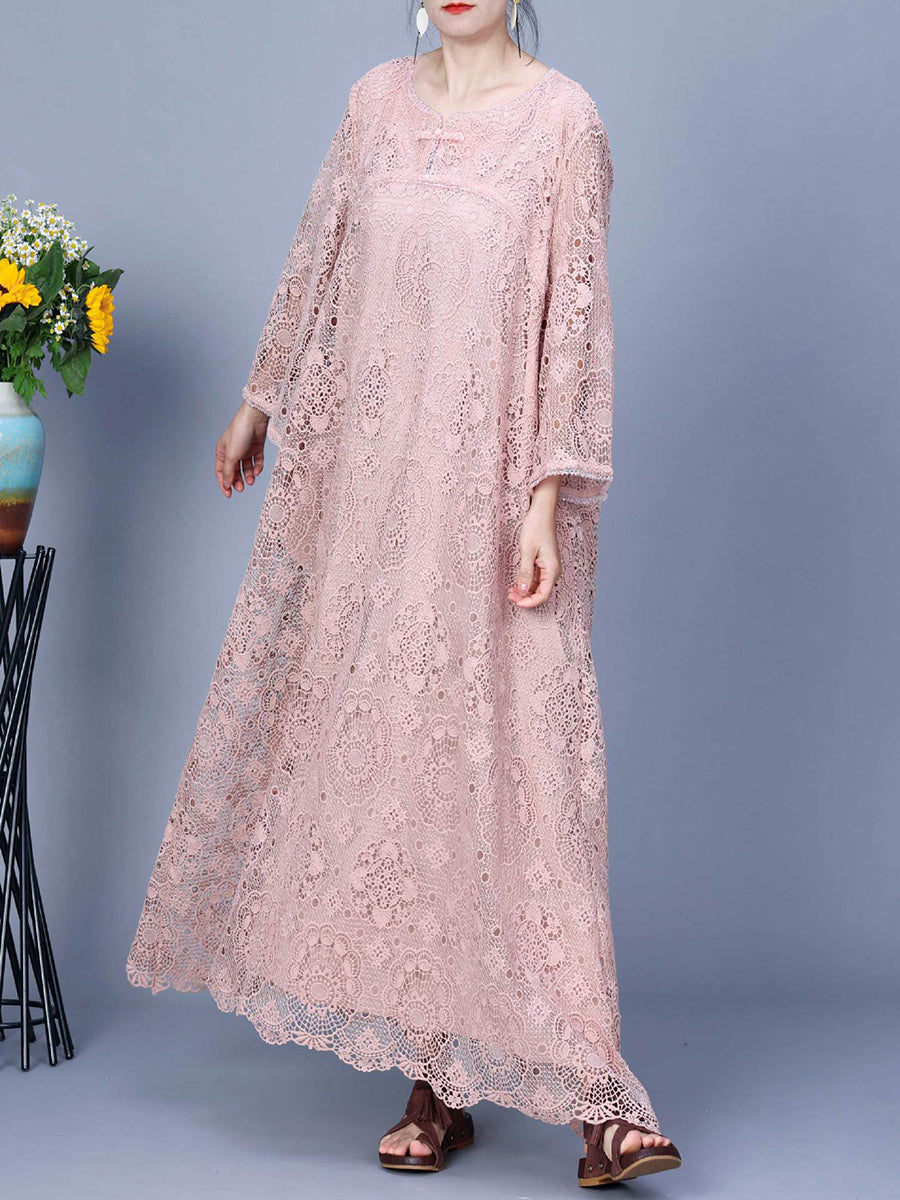 Robe longue d'été en dentelle épissée pour femme KL1017