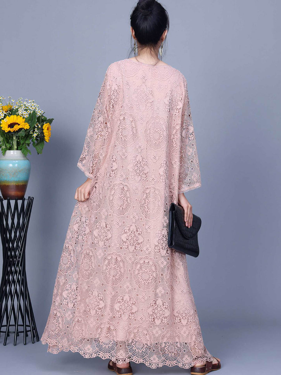 Women Summer Artsy Lace Spliced Maxi Dress KL1017