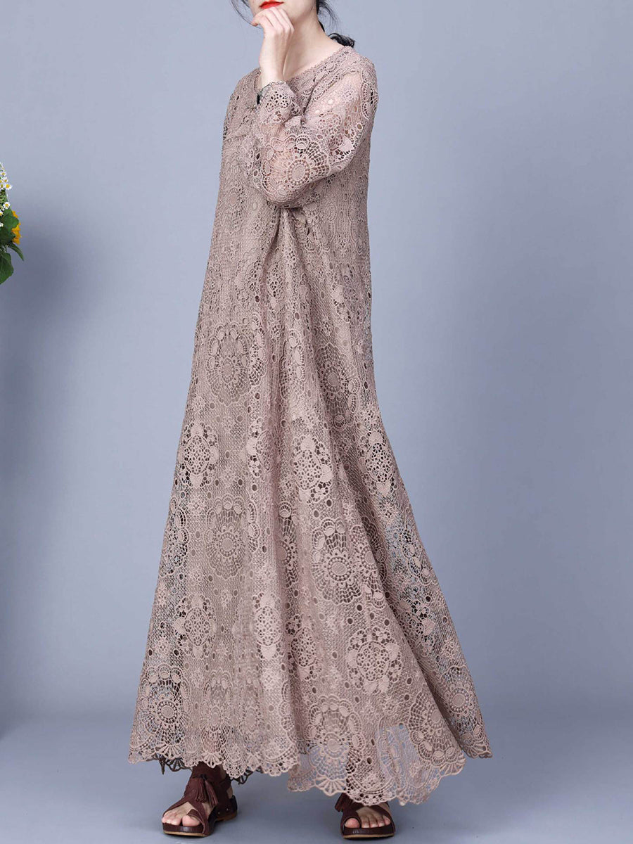 Women Summer Artsy Lace Spliced Maxi Dress KL1017