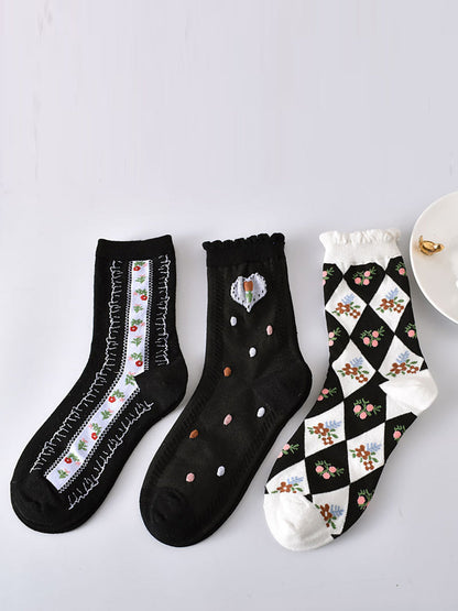 5 Pairs Women Artsy Summer Flower Jacquard Socks KL1038