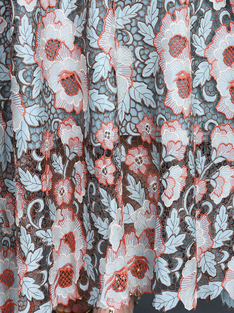 Women Artsy Summer Flower Lace Dual-layer Maxi Dress KL1051
