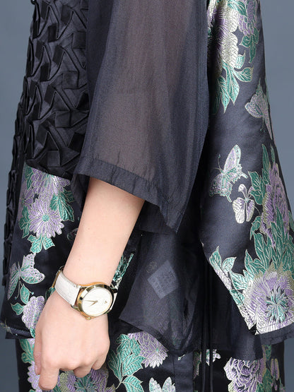 Women Summer Ethnic Flower Spliced Shirt+Pants KL1015