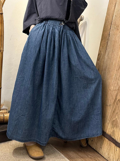 Women Summer Casual Denim Solid Loose Skirt SC1047