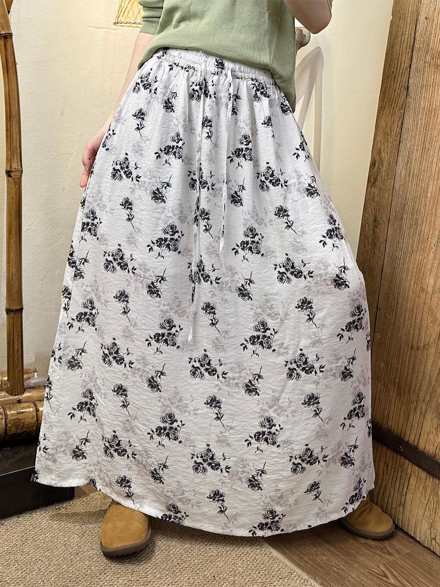 Women Summer Floral Linen Dual-side Loose Skirt SC1048