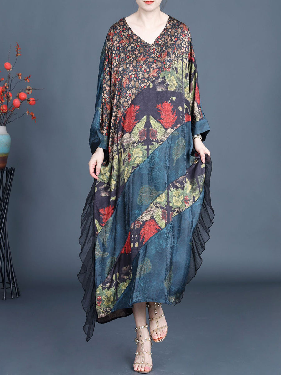 Robe d'été à col en V et imprimé floral pour femme SC1006