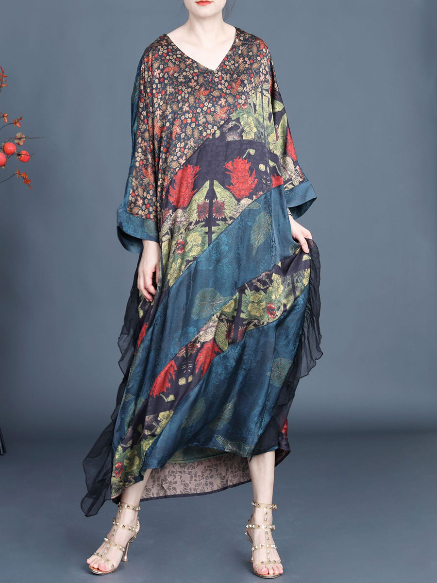 Robe d'été à col en V et imprimé floral pour femme SC1006