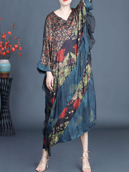 Women Summer Artsy Floral Spliced V-Neck Dress SC1006