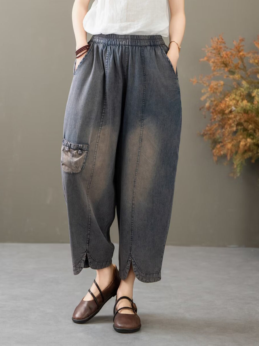 Women Summer Vintage Spliced Denim Shirt+Pants XX1035