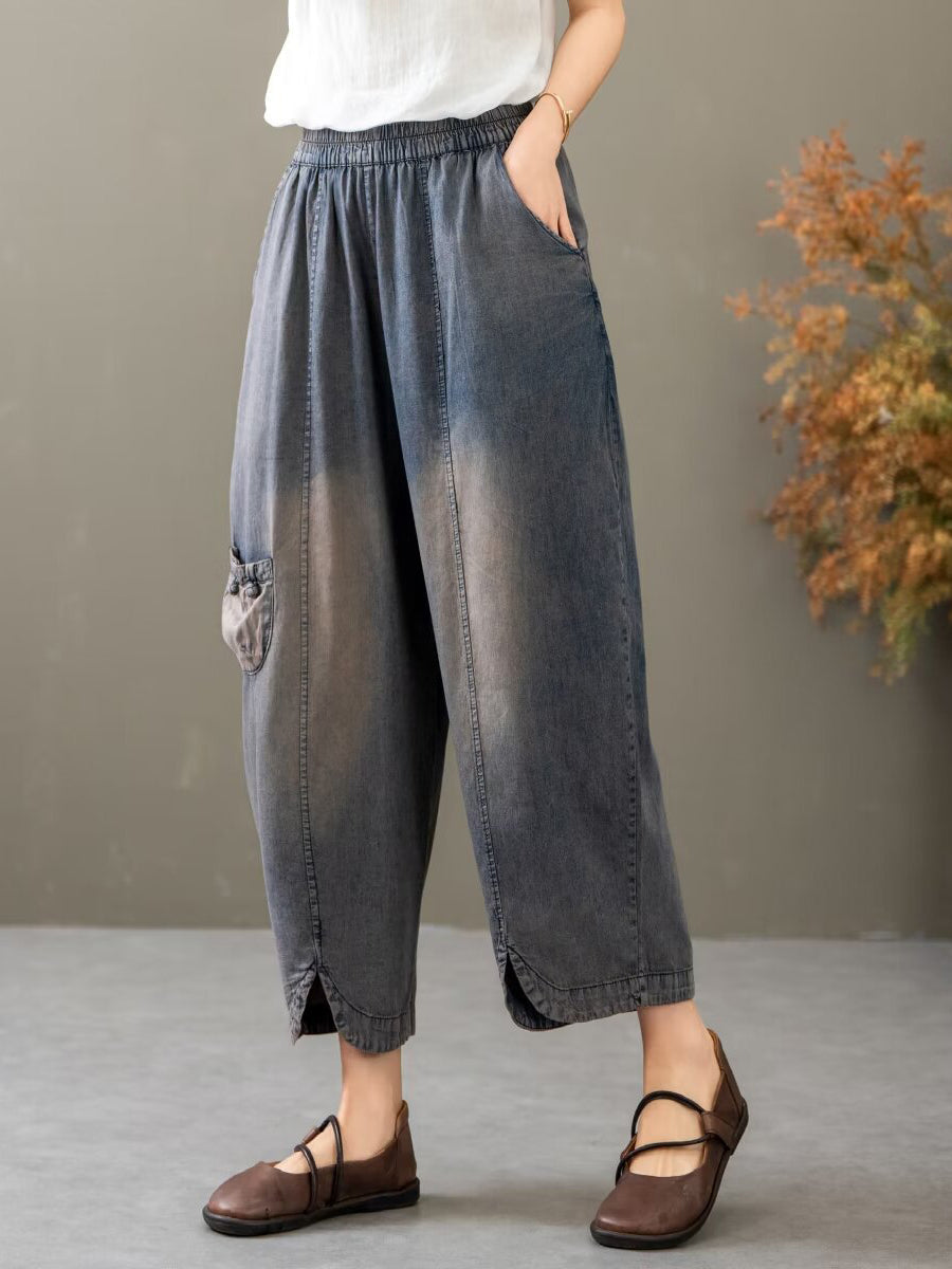 Women Summer Vintage Spliced Denim Shirt+Pants XX1035