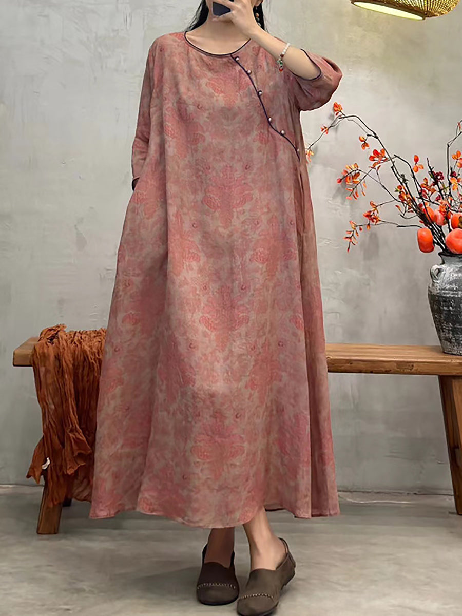 Robe ample à col rond et motif floral pour femme XX1040